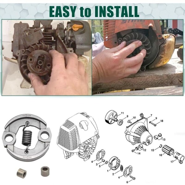 Stål Kobling & Fjedersæt, Passer STIHL FS90 FC90 FS90R FC100 FS100 FS110 M100 HT100 HT131 HT101 HL100 HL90 Plæneklippere, Erstatter 4180-160-2000,