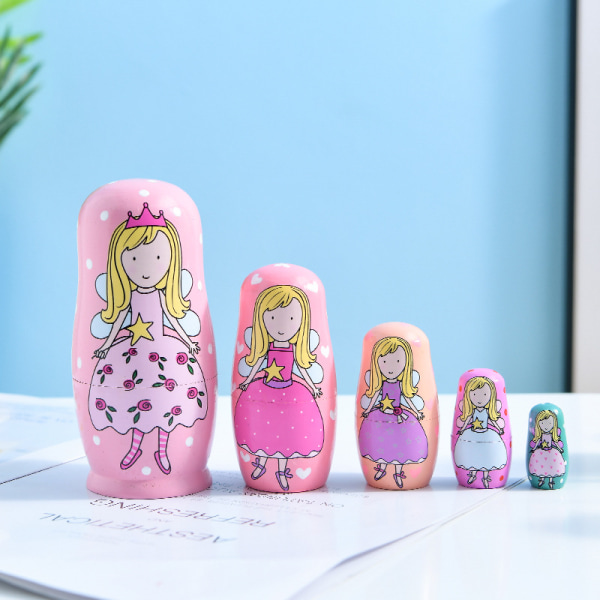 Rysk matryoshka docka 5 lager ängel flicka matryoshka docka set träleksak