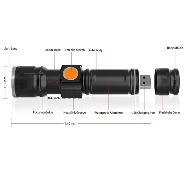 LED zoom stærk lys vandtæt super lys stærk mini lommelygte
