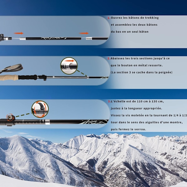 2 stk Teleskopiske Vandrestokker Aluminium Nordiske Stokker Justerbare 36-130cm Ultralette Støtdempende Sklisikre Vandrestokker, Ideelle for Vandring, Camping, Ski