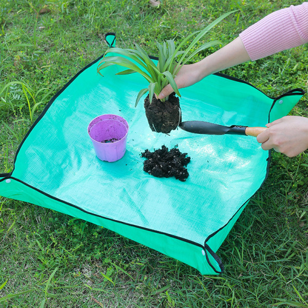 100*100CM Havearbejde Måtte, Hjem Havearbejde Plantning Betjeningsmåtte, Sukkulente Grønne Planter, Vanding og Blanding Jord, Vandtæt PE Gulvskiftemåtte