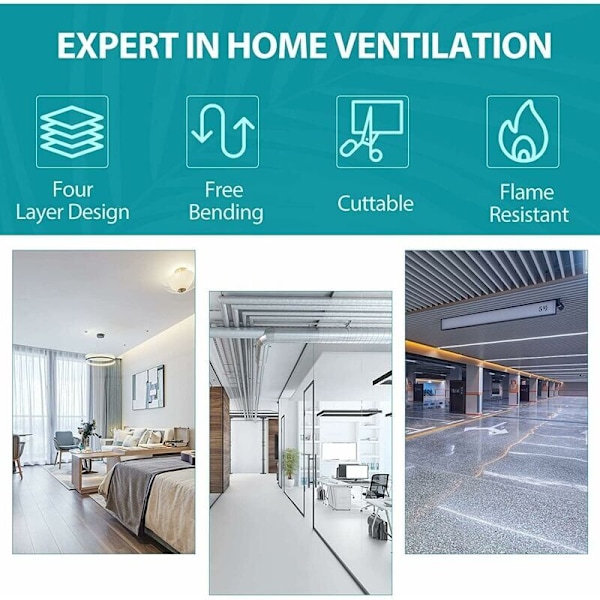150 mm Fleksibel PVC Aluminium Udstødningsslange 6 m Lang - Ventilationsrør til Luftudsuger, Klimaanlæg, Tørretumbler (ø150 mm x 6 m, Hvid)