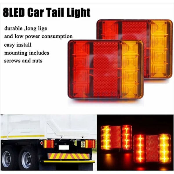 2 kpl Vedenpitävä 8 LED Punainen Korkea Takana DC 12V Perävaunulle Kuorma-autolle Autolle Veneelle Varoitus