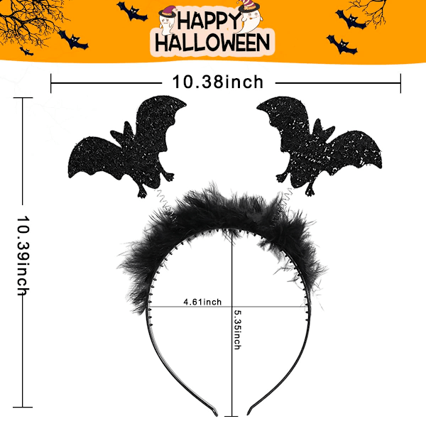 Halloween-lepakko ja kurpitsapääpanta naisten Halloween-cosplay-tytöille Halloween-cosplay-juhlan asusteet hiusasusteet 2 kpl (iso lepakko + kaksoispumppu