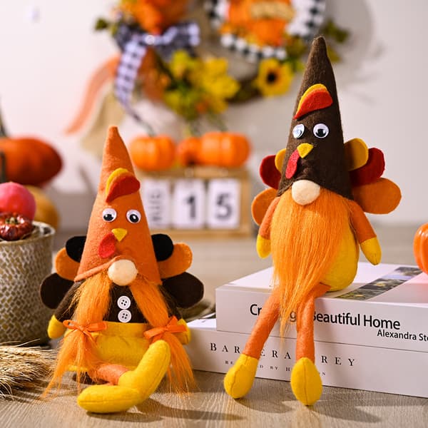 2 stk Thanksgiving Gnome plysjdekorasjon - varm høstgave
