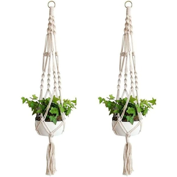 2 stk. makramé planteoppheng, bomullsrepskurv for å henge makraméblomster for veggblomster for husdekorasjon, kontorhagearbeid 4 ben