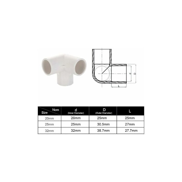 10 st 32mm 3-vägs PVC-kopplingar, vattenrörskopplingar, tredimensionella T-kopplingar