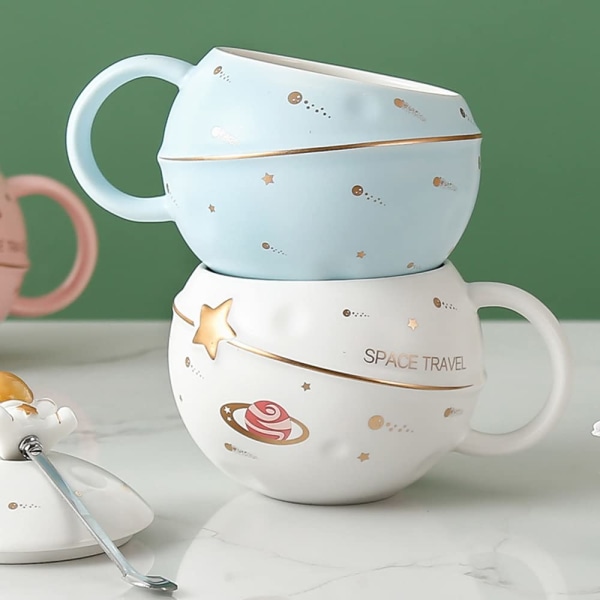 Space Cameo Planet Astronaut Mug er egnet for kaffe te melk. Vakre romdekorasjoner Morsomme bursdagsgaver for jenter gutter kvinner (Lyseblå)