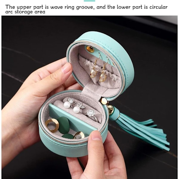 Bærbar Rejseæske i Læder, Mini Læder Organizer, Rejse Organizer med Lynlås, Øreringe, Halskæde, Armbånd Display