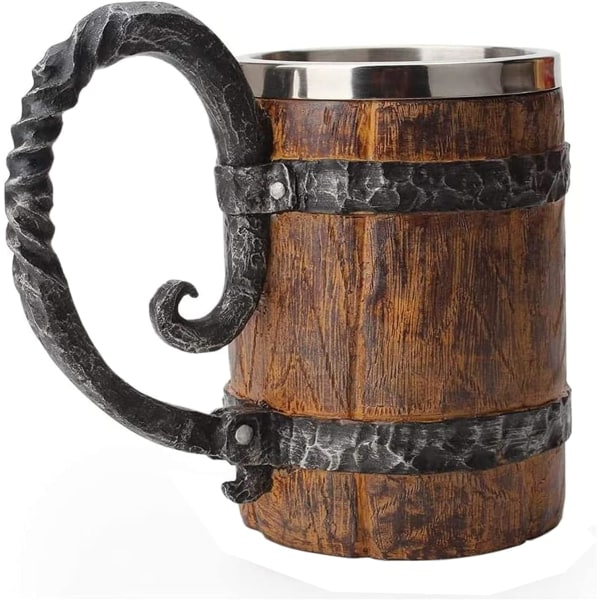 Håndlaget Wooden Barrel Beer Mug, Vintage Bar Accessories (18 oz)