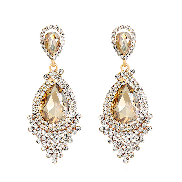 Champagne, Dameøreringer Anheng Sparkle of Water Drop Crystal Rhinestone Smykker Bryllupsgave
