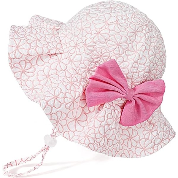 Baby Exquisite Bow Solhatt (Rosa), Småbarn Sommer Utendørs Hat Jente Bredbremmet Hat Barne Solhatt Myk og Søt Justerbar Jente Sommerbøttehatt