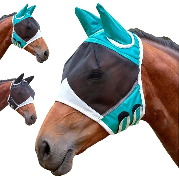 Hestefluemaske Størrelse L UV-beskyttelse Hestemyggemaske med ører