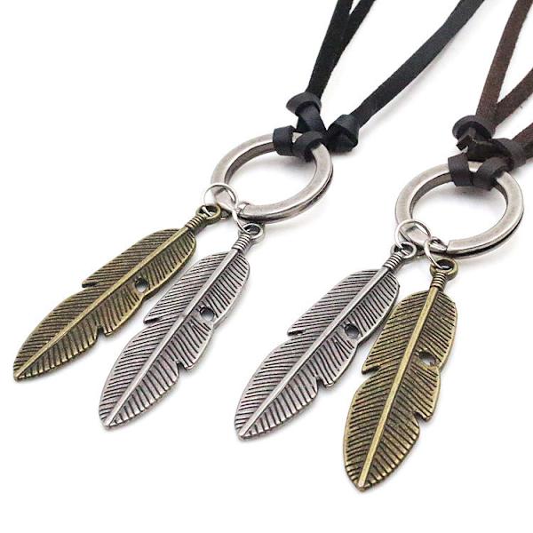 2 stk. læderhalskæde til mænd Vintage stil engelvinge vedhæng halskæde Tribal Spike Feather halskæde justerbar kæde