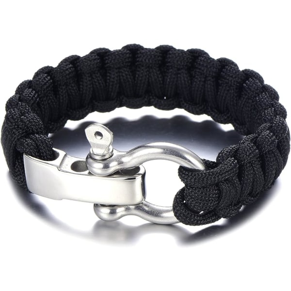 Paracord Armbånd for Overlevelse Menn Rustfritt Stål Armbånd Utendørs Flettet