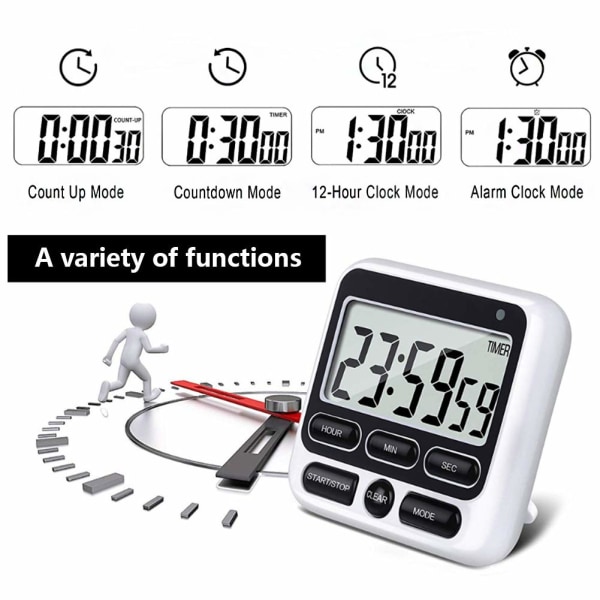 Magnetisk kjøkkenur med stor LCD-skjerm, digital kjøkkenur stoppeklokke og nedtellingsur, høy alarm, barnetimer for eksamen (1 stk)