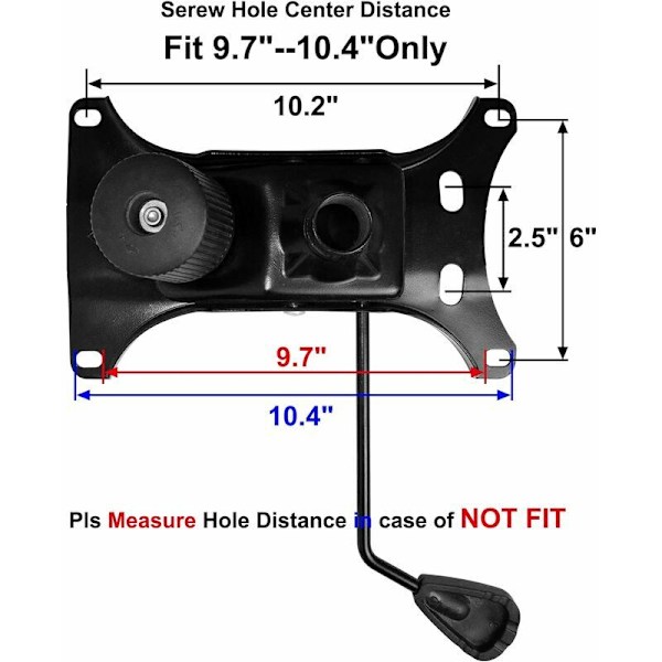 Tungt 300 lb kontorstol vippemekanisme erstatning, vippekontrollmekanisme med 6 x 10,5 monteringshull.