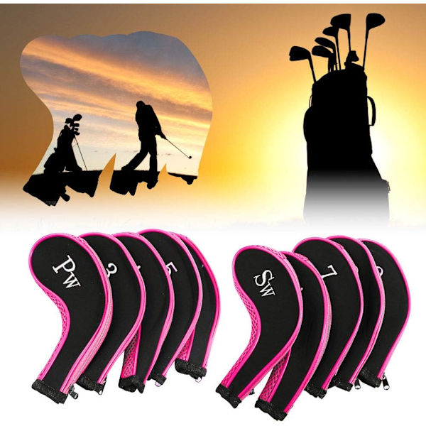 (Rosa) Golfjärnshuvudskydd, 10 Vattentäta Neopren Golfklubbs Huvudskydd för Putter Set Skyddande Överdrag Golftillbehör