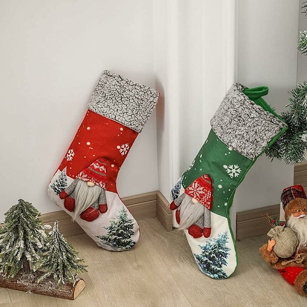 Hængende jule-strømper, 3D svenske GNOME plys-strømper, julestrømper, jule-hængende strømper, julestrømpe til juletræ-pejs