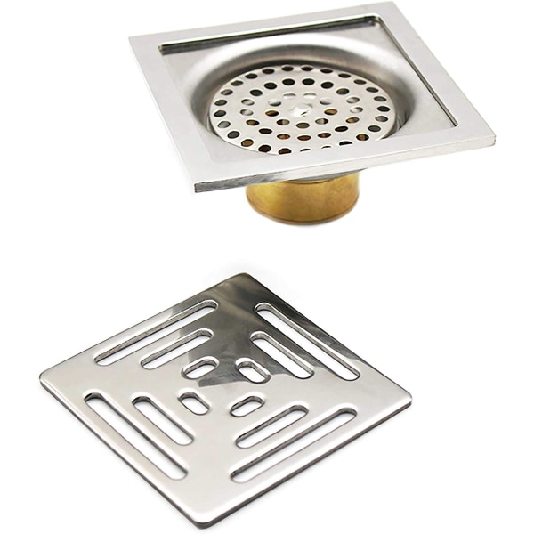 Kvadratisk dusjavløp luktfri gulvavløp, rustfritt stål gulvavløp med filter sil, for bad hage (100mm x 100mm)