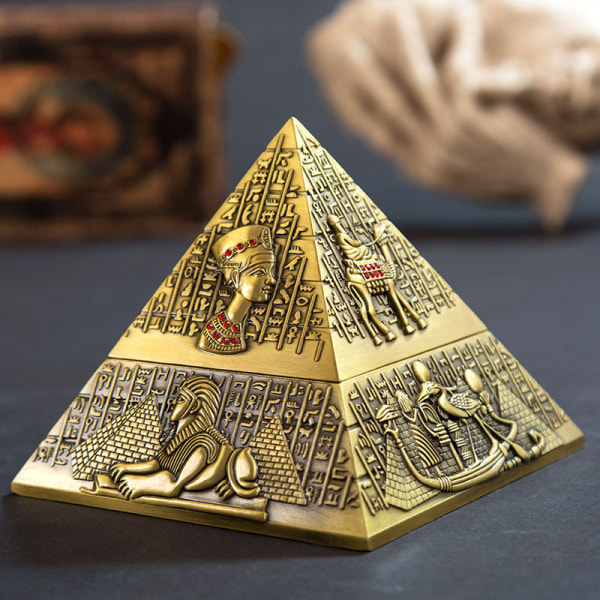 Vintage pyramide metal askebæger i egyptisk stil (guld) med vandtæt låg, til indendørs og udendørs