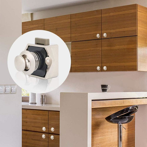 5 kpl painikkeen lukitus avaimeton, kaapin oven lukko lukko, nuppi lukko salpa asuntoautoon asuntovaunun kaappiin paksuus huonekalut (valkoinen)