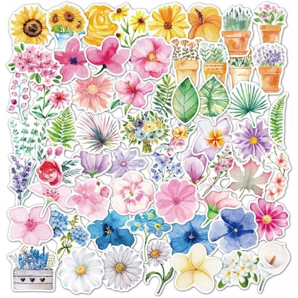 Sæt med 60 stk. søde blomsterklistermærker, vandtætte planteklistermærker, dekorative klistermærker til vandflaske, telefon, kuffert osv.