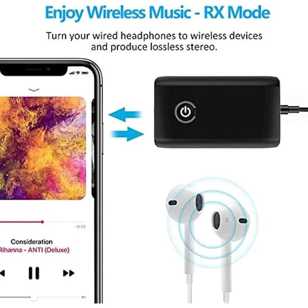 Bluetooth 5.0 transmitter, 2 i 1 trådløs 3,5 mm adapter, adapter transmitter og receiver, 2 i 1 adapter, 3,5 mm Jack Aptx og USB,