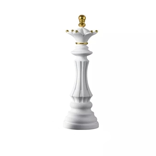 Sjakkstatue i harpiks for hage- og uteplassdekorasjon, egnet for innendørs kontordekorasjon (dronning-hvit)
