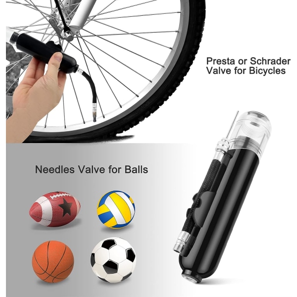 Ballpumpe, dobbeltaksjon oppblåsbar luftpumpe med 1 nåler og 2 dyser for fotball, basketball, volleyball, ballonger, sykler