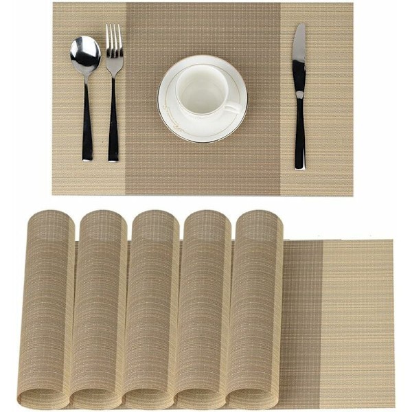 Pöytätabletit Pöytätabletit Pöytätabletit Liukumattomat Pestävät PVC Pöytätabletit 30 x 45 cm, Lämmönkestävät Jäykät Tahroja Hylkivät 6 kpl:n setti (Beige)