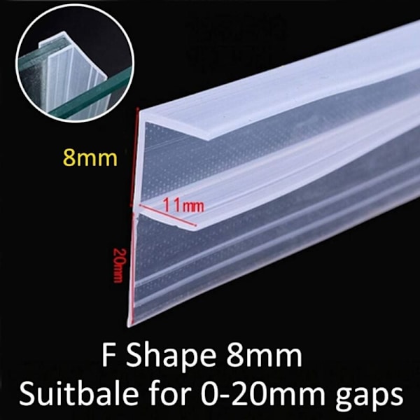 Badrumsdörrtätning Duschvägg böjt fönsterfog rak eller gummi låg väderglas 8mm 78 \"f form gap 0 till 20 mm （100cm）