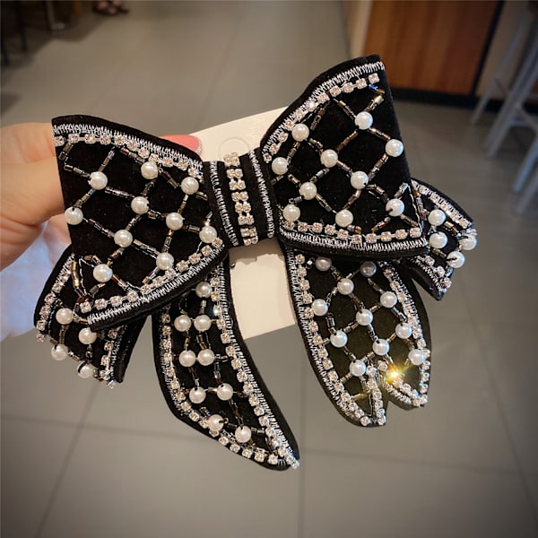 Stor rosett hårnål (svart) Vatten diamant pärla hårnål pärla rosett krokodil hårnål, retro glitter stift dam fest hårnål
