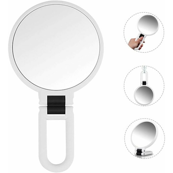5X forstørrende dobbeltsidet spejl makeup spejl håndholdt spejl med foldbart håndtag (hvid)