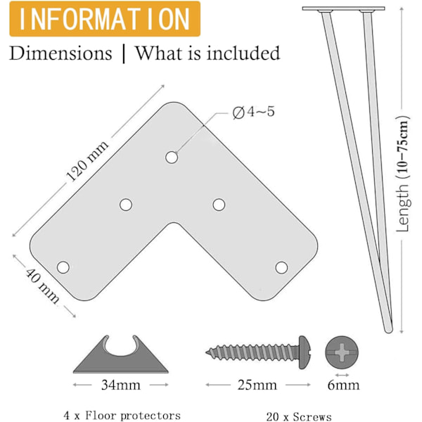 100mm-møbelben 4 stk. hårnålsben DIY bordben