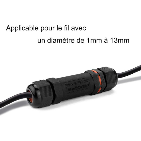 5 st vattentäta skarvdosor, IP68 utomhus elektrisk kontakt, höljeanslutningar och utomhus elektrisk kabel Ø 1-13mm - Svart