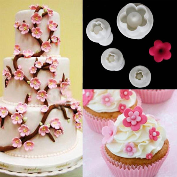 (12 Pakke 4 Design) Kakeform Silikon Baking, 12 Delers Sett Godteri Form, Silikon Månekake Form, Rosa Kirsebærblomst Trykk for Hjemmelaget Kaker,