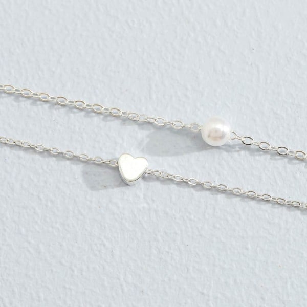 Sølv flerlags halskæder hjerte vedhæng perle halskæde kæde Je