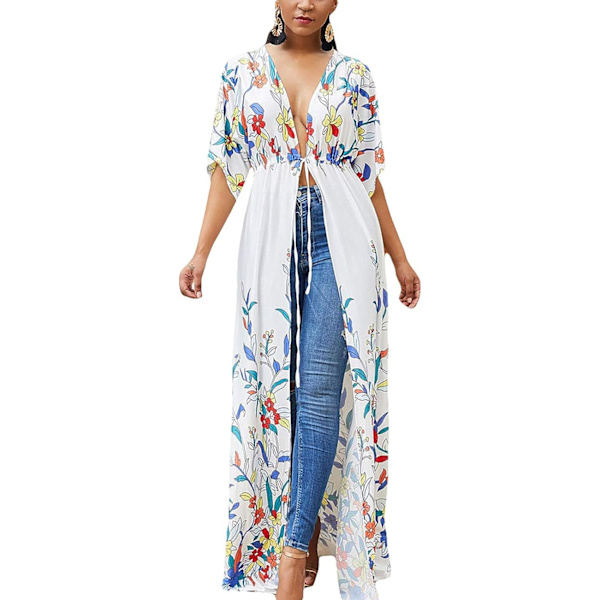 Dame strand cardigan badedragt bluse med bælte
