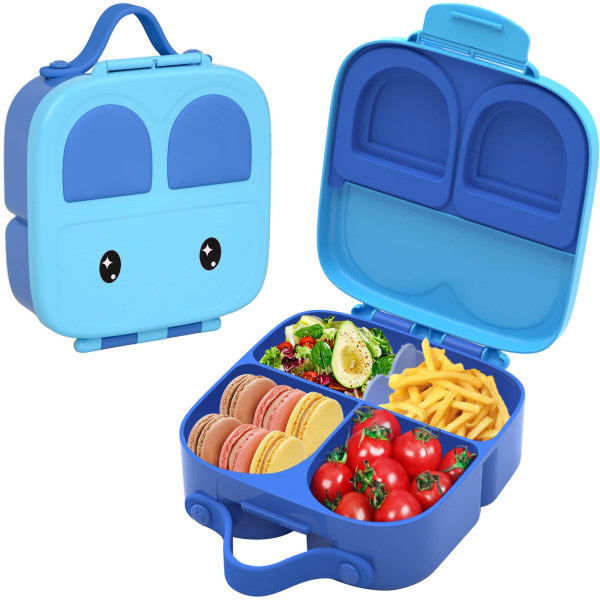 Bento Lunchlådor för barn - Lunchbehållare för skolan, Portabel Lunchlåda för toddler i silikon, Resematsbehållare 4 fack (blå)