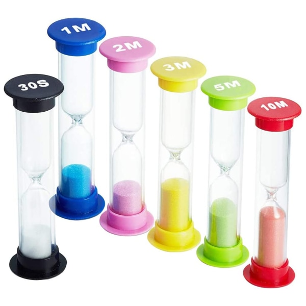 6 stycken timglas 30 sek / 1 minut / 2 minuter / 3 minuter / 5 minuter / 10 minuter, timglas sandklocka timer för kök, spel, hem, kontor, Ki