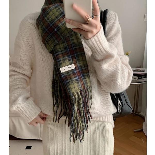 Halsduk dam touch rutig sjal trendig stor storlek förtjockad sjal trendig kylskydd varm mjuk fluffig kappa unisex