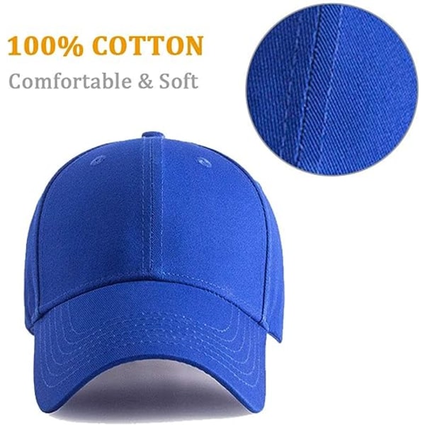 Baseball Cap Classic 6 Panel Justerbar Sport Cap for Menn og Kvinner Passer Hode Størrelse 54-60cm