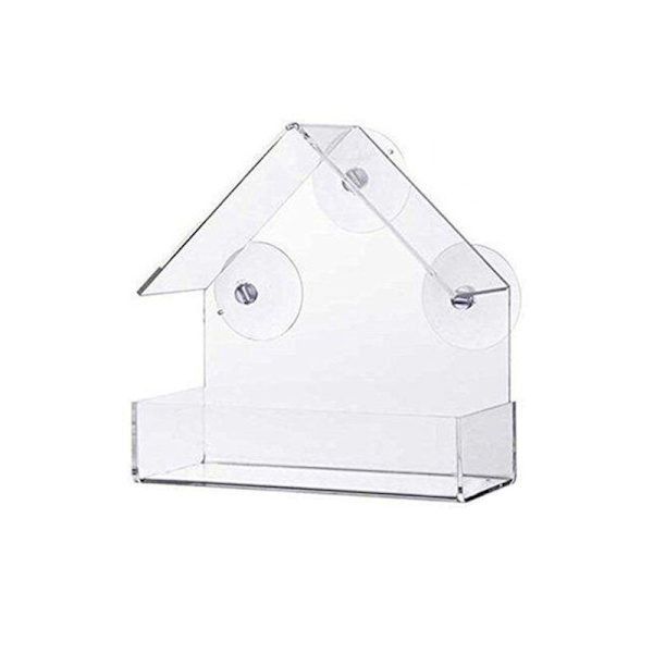 15*7*15cm Gennemsigtig Akryl Vinduesfoder, Fuglefoder Vild Fuglefoder med Frøholder og 3 Kraftige Sugekopper