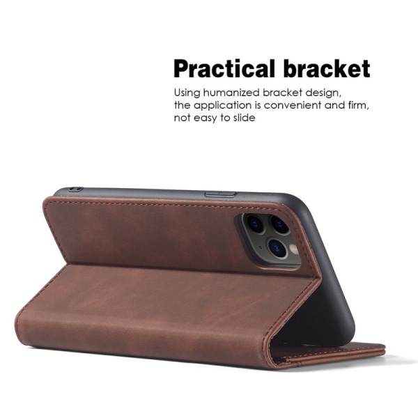 (Brun) Magnetisk lædercover til iPhone 14 PRO MAX (6.7), Shockp