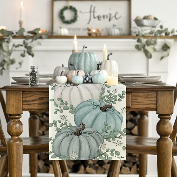 Efterårs Eukalyptus Græskar Dug, Efterår Thanksgiving Køkkenbord Dekoration til Indendørs Udendørs Fester 13x72 Tommer