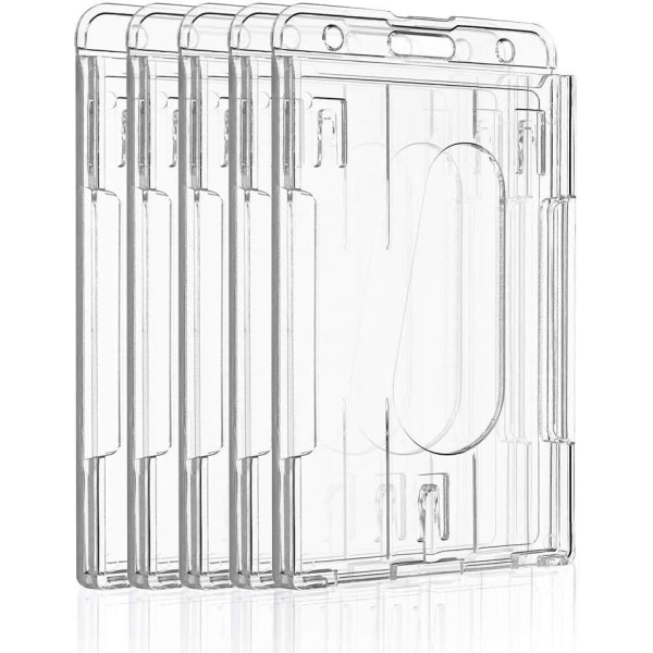 2 Card Vertical Badge Holder with Thumb Slot Clear Hard PC Case Protector for Office School ID Cards, Credit Cards, Driver's License,5 Pcs