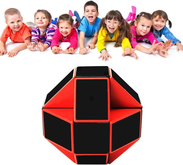 Taikakäärme Snake Puzzle Cube, musta punainen Magic Cube PVC-tarralla lapsille ja aikuisille