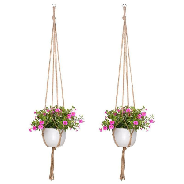 2 stk. enkel blomsterpottenet (105 cm), kreativ havearbejde grøn hængende plante hængekurv, vævet model hampreb bomuldsrebnet
