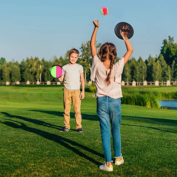 Fånga boll och kasta spel (18,5 cm), skivkastningsspel paddelbollar kasta och fånga, 4 paddlar och 2 bollar, sportspel, strandracket, fest, Gi